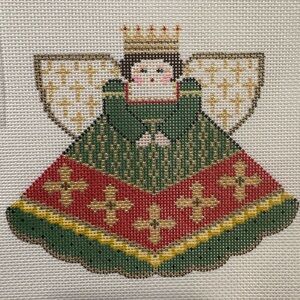 Embroidery Holiday Angel with charm - Green and Red